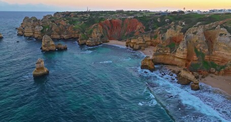 Aerial view of Camilo beach in Lagos, Algarve, Portugal