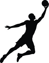Dynamic silhouette vector illustration of a basketball player in action, perfect for sport and fitness designs