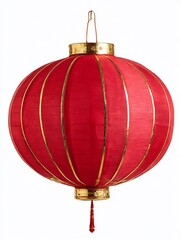 Obraz premium Red chinese lantern with gold trim isolated on white background