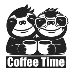 Grunge black coffee time word with cup icon round rubber seal stamp on white background