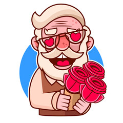 Romantic Romantic boy. Cartoon guy holding a bouquet of flowersboy. Cartoon guy holding a bouquet of flowers