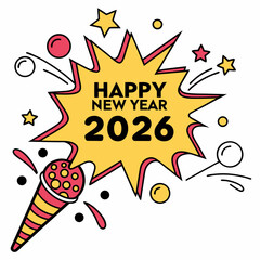 Happy new year 2026 celebration party popper design