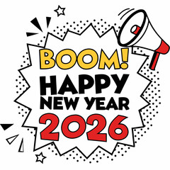 Boom happy new year 2026 announcement design