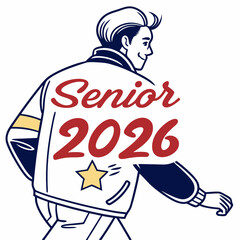 Senior 2026 graduation illustration boy jacket