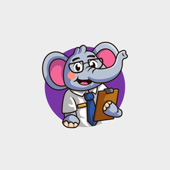 Cute cartoon mascot logo of an elephant as a manager or data analyst