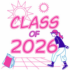 Class of 2026 graduation design element, girl walking
