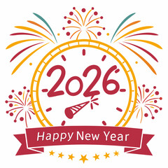 Happy new year 2026 festive clock design