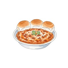 Pav bhaji watercolor painting isolated on white background.
