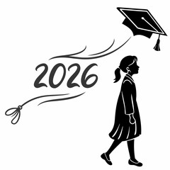 Graduation girl 2026 class cap flies away