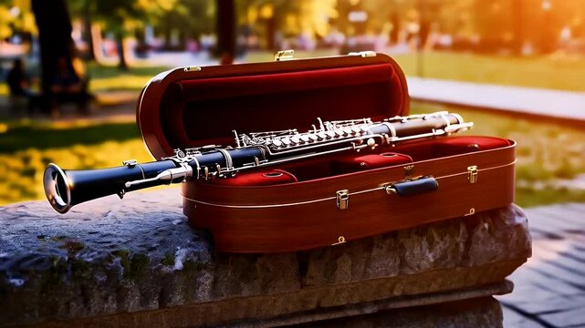 Double Reed Woodwind Instrument in Case Outdoors