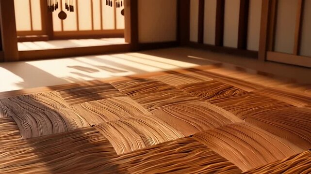 Detailed view of a wooden floor with a unique pattern.