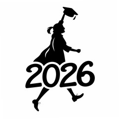 2026 graduate silhouette, clean cutout, transparent background
