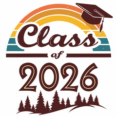 Class of 2026 graduation retro sunset design