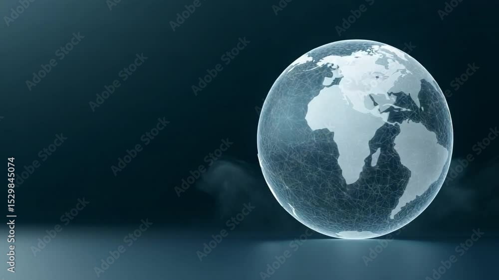 Poster earth globe: a modern, digitally rendered earth globe, illuminated with subtle light, hovering again