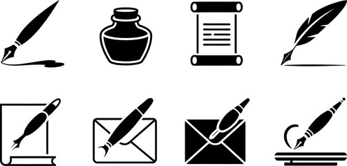 Vector writing quill pen ink illustration set for calligraphy and manuscript design and letter writing editable stock vector illustration