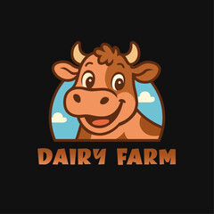 Dairy Farm Logo, Smiling Cow Mascot