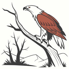 Majestic eagle perched on branch, isolated illustration