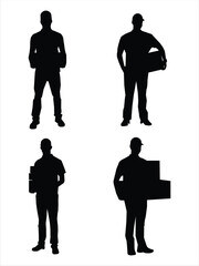 delivery person silhouette vector on white background.