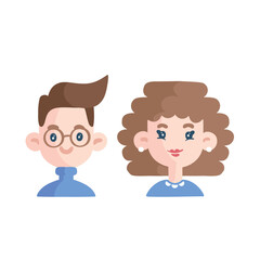 Two Avatars of young woman and man color flat style vector