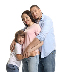 Portrait of lovely family on white background