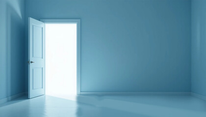 Open Door to a Bright Future in a Serene Blue Room Interior Design Concept