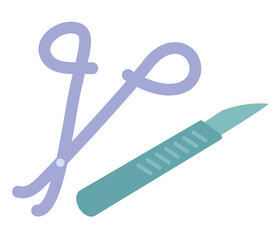 可愛くてシンプルなメスと鉗子のベクターイラストアイコン(Cute and Simple Vector Illustration Icon of Scalpel and Forceps)