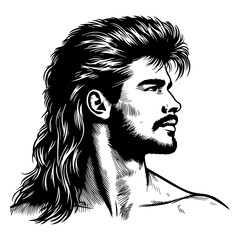 A black vector sketch of a mullet hairstyle from the 90s.