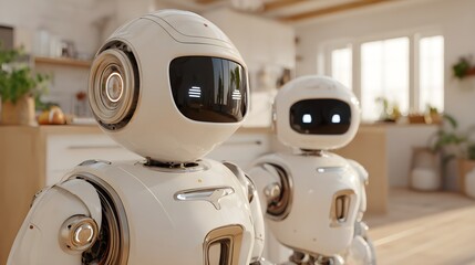 Fototapeta premium Immersive Robot Composition Showcasing Advanced Machine Intelligence in Futuristic Workspace – Generative AI Visual for Tech Branding