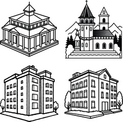 Fototapeta premium Line drawing of a multistory building isolated on white background 