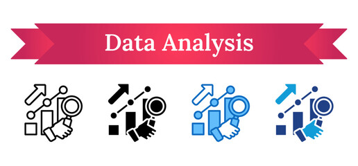 Data Analysis Multi Style Icon - Magnifying glass over charts and graphs, representing analytical insights for performance improvement