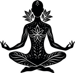 Silhouette of yoga pose meditation on white background