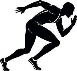 Silhouette of runner in sprint start position on white background