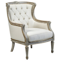 Antique Style Armchair with High Back and Tufted White Upholstery