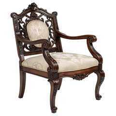 Antique Style Ornate Wooden Armchair with Carved Details