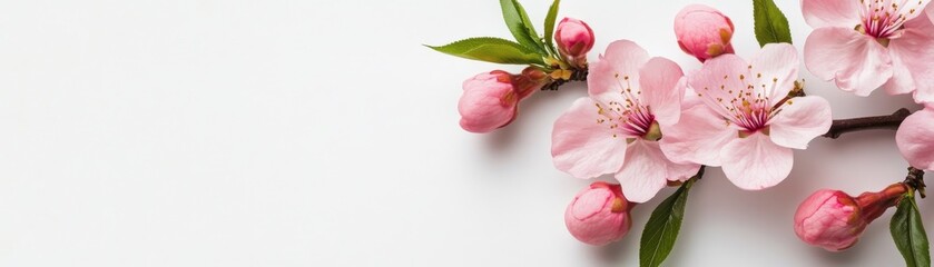Pink Blossom Branch on White Background, Spring Flowers, Floral Design Spring, Blossom