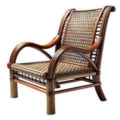 Bamboo and Rattan Armchair with High Back and Reclined Seat