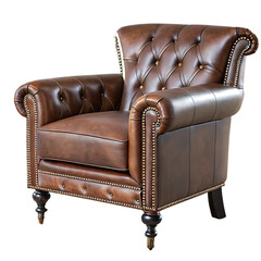 Classic Brown Leather Armchair with Tufted Back and Nailhead Trim