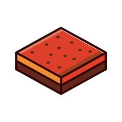 Isometric Chocolate Brownie Dessert with Topping and Layered Filling Illustration