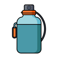 Blue reusable water bottle cartoon illustration with orange and black accents