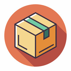 Stylized illustration of a cardboard box on a round orange background