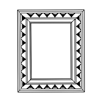 An ornate black and white frame with a geometric triangular border, isolated on white background