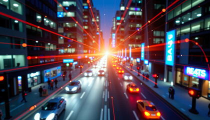 Fototapeta premium City Night Traffic with Light Trails