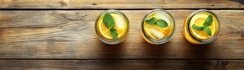 Refreshing Iced Tea with Lemon and Mint on Wood,Summer Drink,Beverage