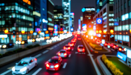 Fototapeta premium Nighttime City Traffic with Blurred Lights