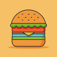 Illustration of a delicious layered burger with fresh toppings and melted cheese