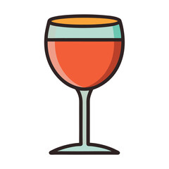 Illustration of a wine glass with red wine and gold and blue trim