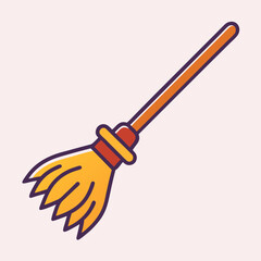 Whimsical Cartoon Witch Broom Illustration with Halloween Festive Aesthetic