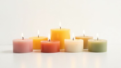 Burning Candles: Aromatherapy Spa Ambiance & Meditation. Pastel Color Candles for Relaxation, Romantic Mood. Home Decoration