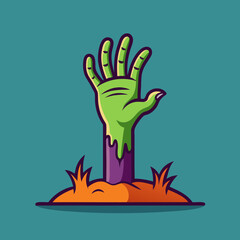 Cartoon Zombie Hand Emerging From the Ground on Halloween Night Art