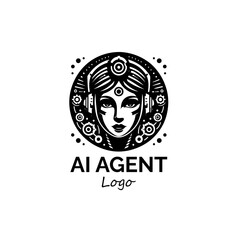 AI Agent Logo Design: A conceptual logo design presents a futuristic AI agent as a powerful digital avatar, it's the synergy of technology and intelligence.